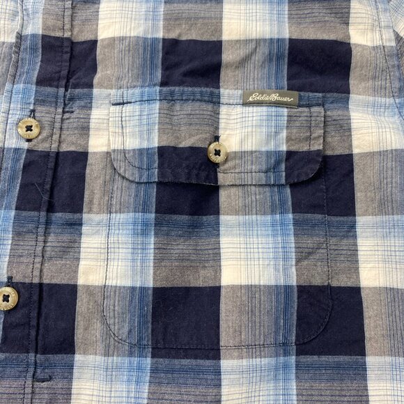 Eddie Bauer Plaid Shirt Men Medium M Blue Button Up Classic Fit Casual Polo - Picture 3 of 9
